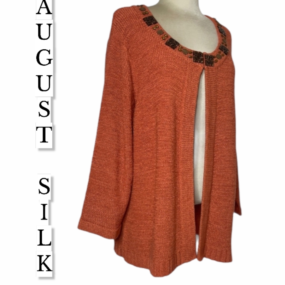 Dressy Sweater Cardigan Bead Neckline August Silk